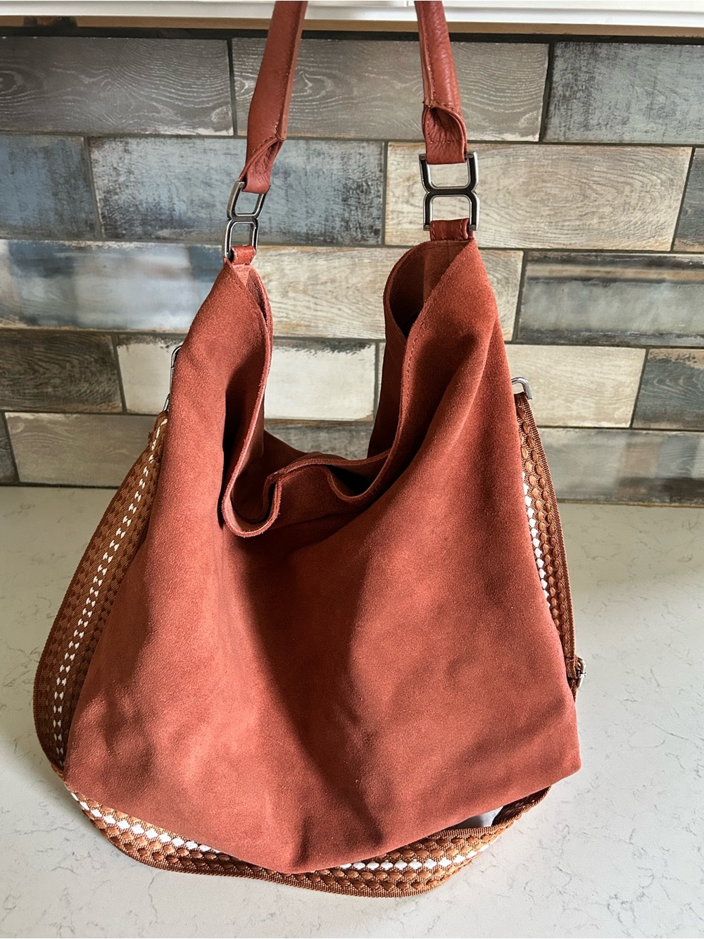 Free People Suzie Suede Slouchy Tote Bag in Between Brown with Wallet/Charm - Picture 8 of 16